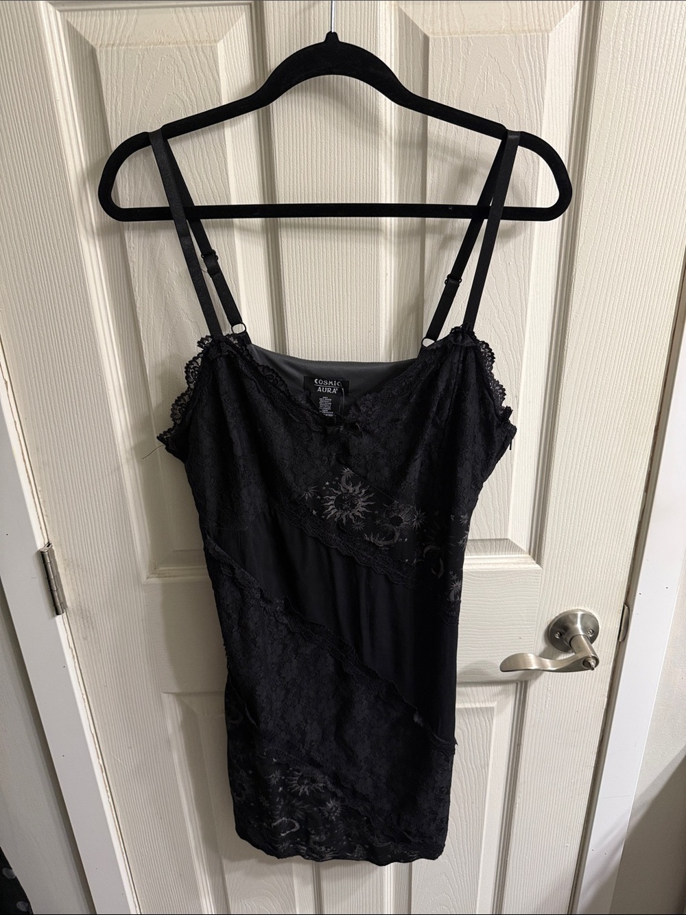 Cosmic Aura Black Lace Slip Dress